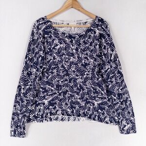 Garnet Hill Sweater Womens Large Blue White Brush Stroke Silk Blend Lightweight